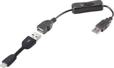 Renkforce USB kabel USB 2.0 USB-A stik, Apple Lightning stik 30,00 cm sort inkl. tænd/sluk-knap, guldbelagte stikkontakter (RF-3346622)