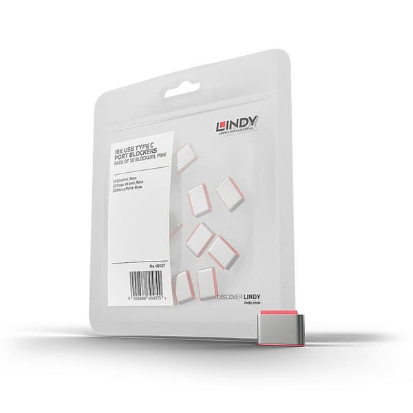 LINDY 40437 USB Type C portlås, pink, pakke med 10 stk