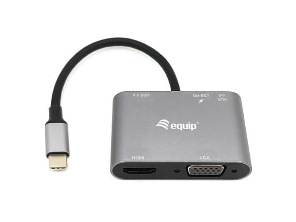 Udstyr USB-C 5-i-1 multifunktionsadapter - Kablet - USB 3.2 Gen 1 (3.1 Gen 1) Type-C - 100 W - Sort - Grå - 5 Gbit/s - 4096 x 2160 pixels (133483)