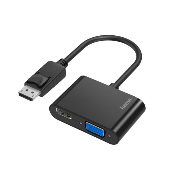Hama DisplayPort til VGA- og HDMI-adapter, 4K Ultra HD, Full HD (2-i-1-adapter med DisplayPort-stik, HDMI-stik og VGA-stik til tilslutning af pc, bærb