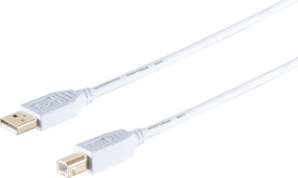 S/CONN maximal anslutning USB High Speed 2.0-kabel, A/B-kontakt, guldpläterade kontakter, USB 2.0, vit, 1,0 m (77021-W)