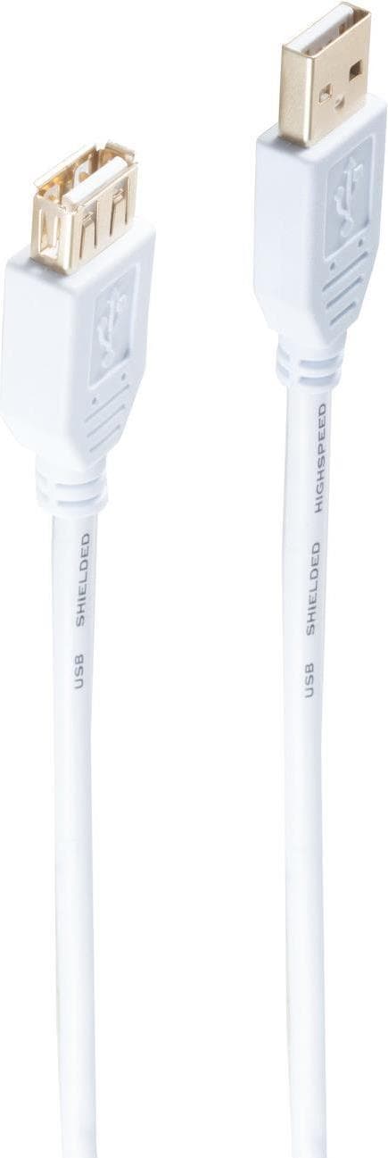 shiverpeaks ®-BASIC-S--USB-förlängning, typ A-kontakt till typ A-koppling, HIGH SPEED, guldpläterade kontakter, USB 2.0, vit, 1,8m (BS77122-W)