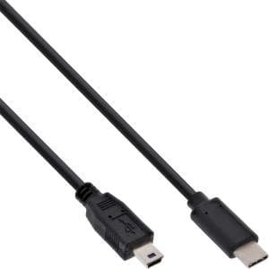 InLine - USB-kabel - USB Typ C (M) till Mini USB, Typ B (M) - USB2.0 - 0,5 A - 3,0 m - Svart (35753)