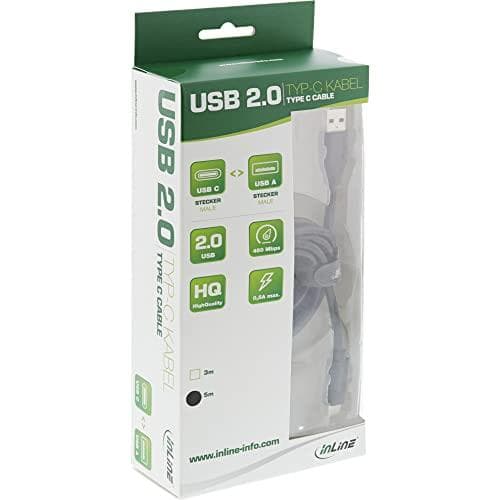 InLine 35735 USB 2.0-kabel, USB Type-C hane till A hane, svart, 5m