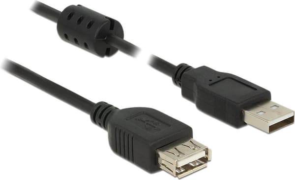 Delock USB-kaapeli USB 2.0 USB-A-pistoke, USB-A-liitäntä 1,50 m Musta Ferriittiytimellä