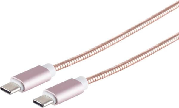 S/CONN maksimal tilslutning USB-opladningskabel, USB-C®-stik til USB-C®-stik, PD, metalbelægning (stål) rosa, 1,0m (14-14002)