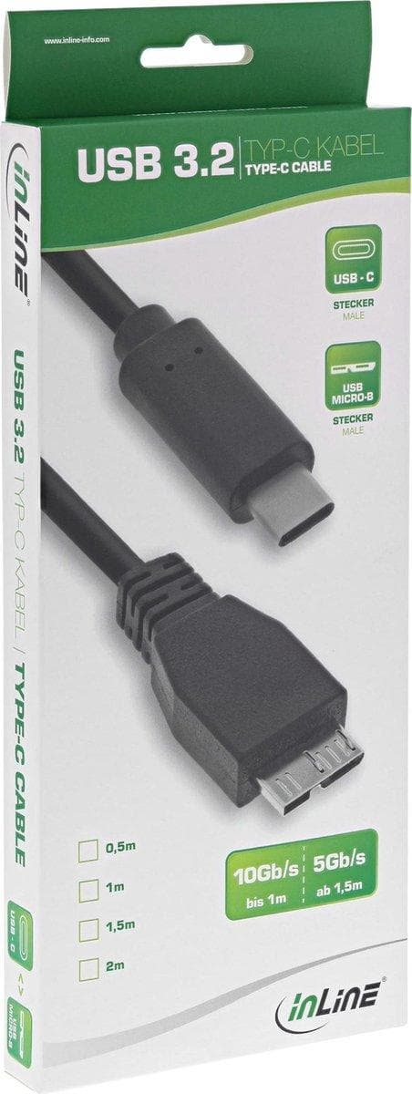 InLine USB 3.1 Typ C/Micro-B 0,5 m USB-kabel 0,5 m USB 3.2 Gen 2 (3.1 Gen 2) USB C Micro USB B Svart