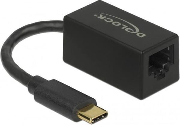DeLOCK USB-C till RJ45 Gigabit Ethernet LAN-adapter / kompakt - USB3.0 - CAT6 / svart - 0,10 meter