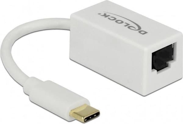 DeLOCK 65906 USB-C til RJ45 Gigabit Ethernet LAN-adapter / kompakt - USB3.0 - CAT6 / hvid - 0,10 meter