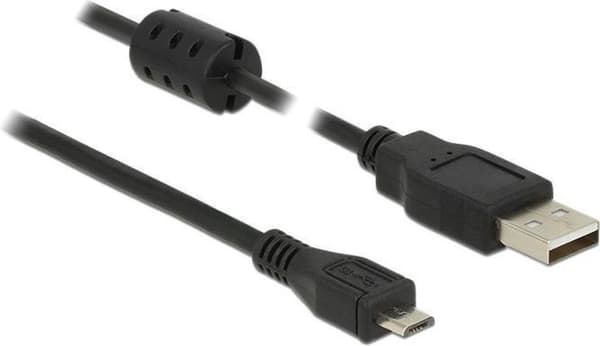 Delock USB-kabel USB 2.0 USB-A-kontakt, USB-micro-B-kontakt 1,50 m Svart Med ferritkärna