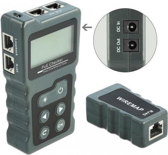 Delock LCD-kabeltestare RJ45 / PoE / DC - nätverkstestare (63110)