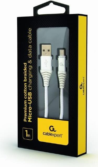Gembird CC-USB2B-AMMBM-1M-BW2 USB-kabel USB 2.0 Micro-USB B USB A Silver - Vit (CC-USB2B-AMMBM-1M-BW2)