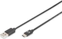 DIGITUS - USB-kabel - USB (M) til USB-C (M) - USB2.0 - 3 A - 1,8 m - understøtter strømforsyning - sort (AK-300154-018-S)