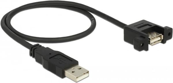 DeLOCK - USB forlængerkabel - USB (M) til USB (W) panelmonterbar - USB 2.0 - 50 cm - sort
