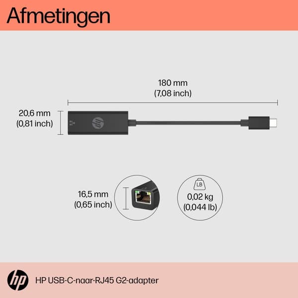 HP USB-C til RJ45 Adapter G2 - netværksadapter - USB-C - Gigabit Ethernet x 1