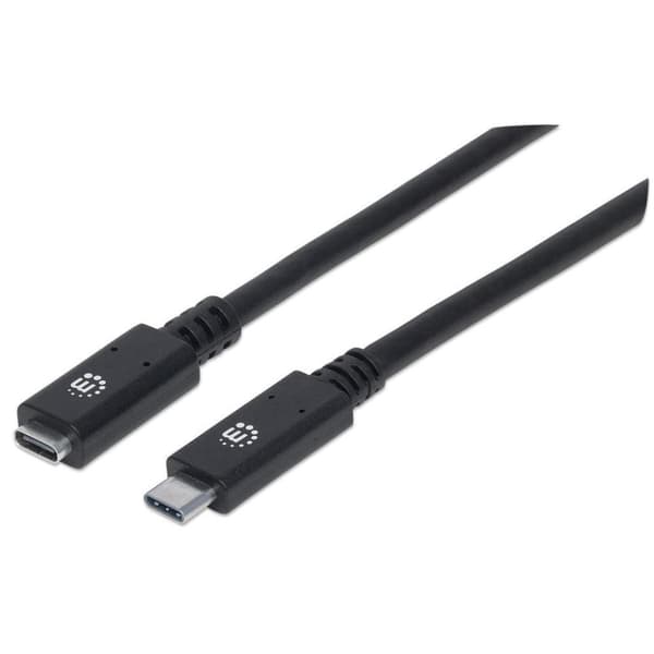 Manhattan SuperSpeed+ USB-C forlængerkabel - USB forlængerkabel - USB-C (M) til USB-C (W) - USB 3.1 Gen 2 - 300 V - 5 A - 50 cm - skærmet, støbt - sor
