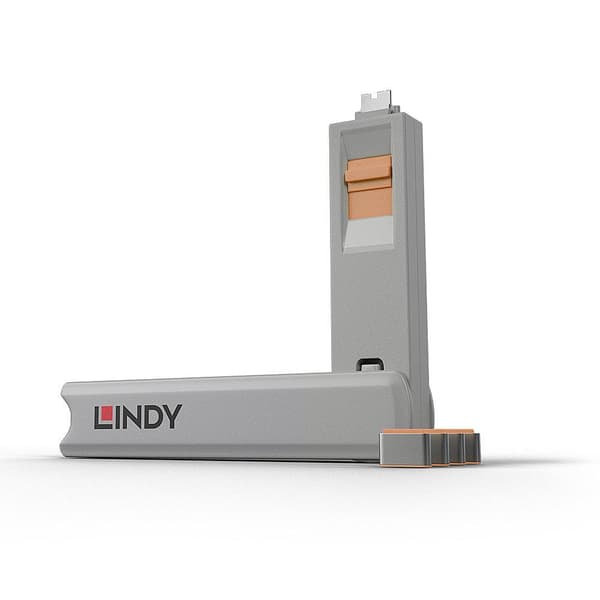 Lindy USB Type C portlås, orange 4 stykker - med nøgle (40428)