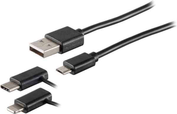 USB-laddningssynkkabel 3-i-1 svart 2,0m (14-15035)