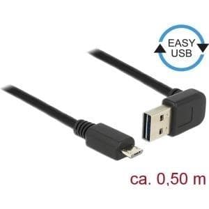 DeLOCK Easy - USB-kabel - USB (M) upp/nedvinklad, vändbar till Micro-USB Typ B (M) - USB2.0 - 50 cm - svart (85203)