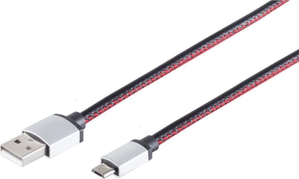 USB-laddningskabel USB A-ST till USB Micro B-ST läder svart 2,0m (14-50105)