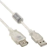 InLine 34610Q USB 2.0 förlängning, stickpropp/uttag, typ A, transparent, med ferritkärna, 1m