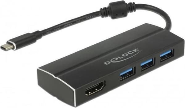 DeLOCK Premium USB-C til HDMI og 3x USB-A adapter med DP Alt Mode (4K 30 Hz) / sort - 0,15 meter