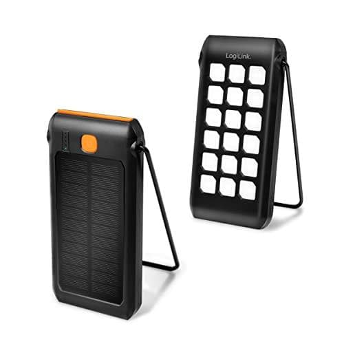 LogiLink Mobile ekstra batteri med solcelle, 10.000 mAh, sort med indbygget LED lommelygte, med foldbart stativ, - 1 stk (PA0273)