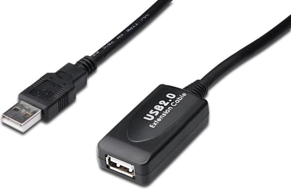 Digitus USB-kabel USB 2.0 USB-A-stik, USB-A-stik 15,00 m Sort Med USB, Med forlængerkabel