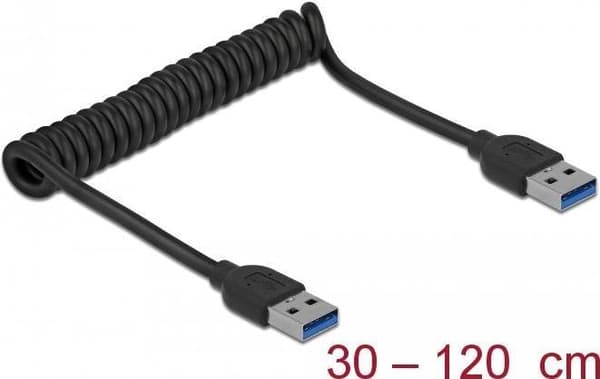 DeLOCK USB3.0 spiralkabel Typ-A hane till Type-A hane - Länkkabel - USB3.0 - USB3.0 x 1 - Svart (85348)