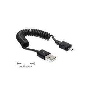 DeLOCK - USB-kaapeli - USB-tyyppi A, 4-nastainen (M) - 5-nastainen mikro-USB-tyyppi B (M) - 60 cm - kierretty - musta (83162)