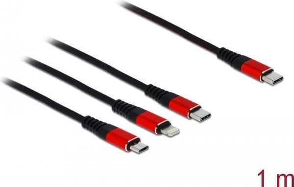 DeLOCK - Lightning-kabel, der kun kan oplades - USB-C (M) til Micro-USB Type B, Lightning, USB-C (M) - 1,0 m - sort (86711)