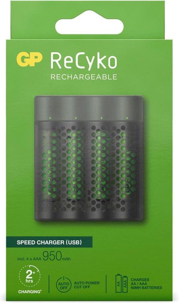 GP ReCyko AA/AAA Speed ​​​​Oplader (USB) - Batterioplader - inkl. 4x AAA batterier 950mAh