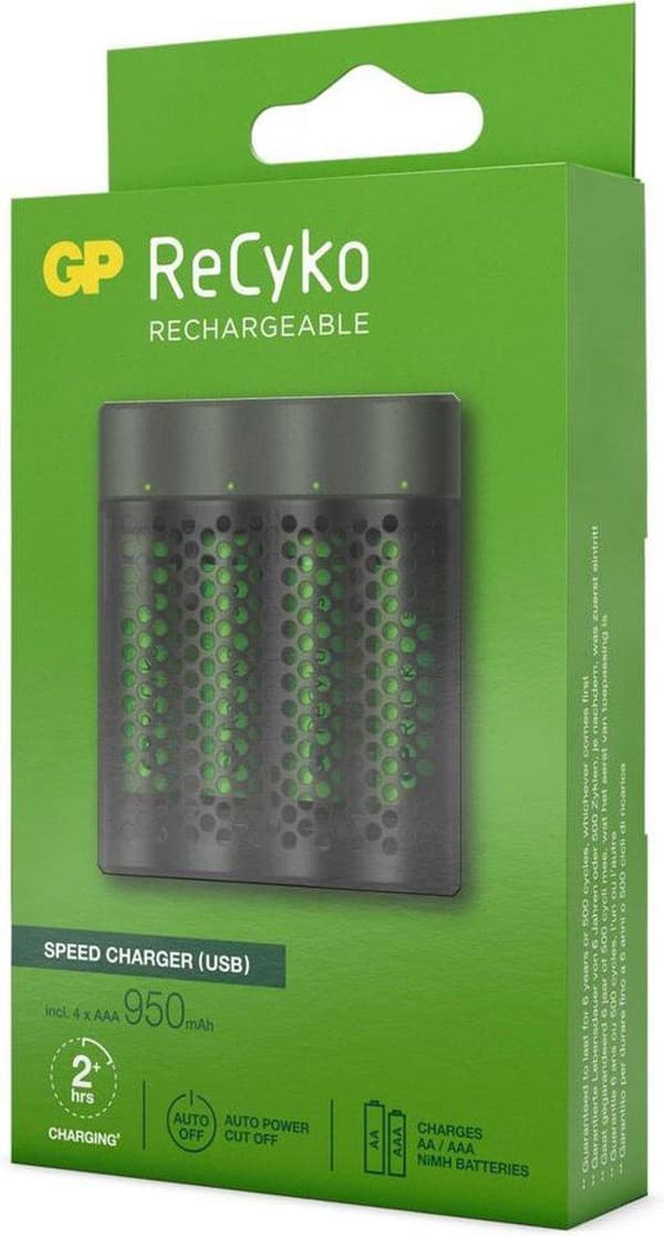 GP ReCyko AA/AAA Speed ​​​​Oplader (USB) - Batterioplader - inkl. 4x AAA batterier 950mAh