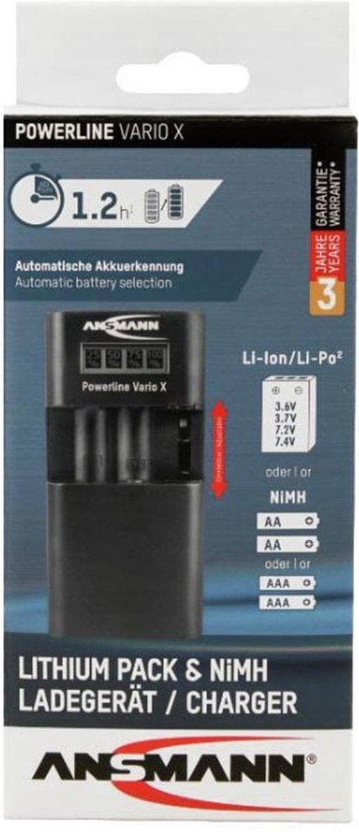 Ansmann lithiumpakke & AAA/AA NiMH batterioplader Vario X Sort