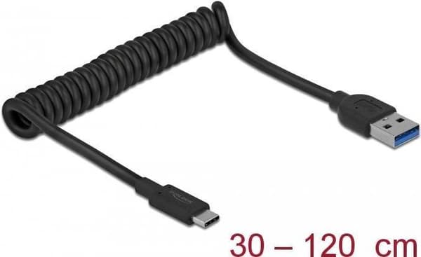DeLOCK USB 3.1 Gen 2 spiralkabel Typ-A hane till Type-C hane - Länkkabel - USB 3.1 Gen 2 - USB-C 3.1 Gen 2 x 1 - Svart (85349)