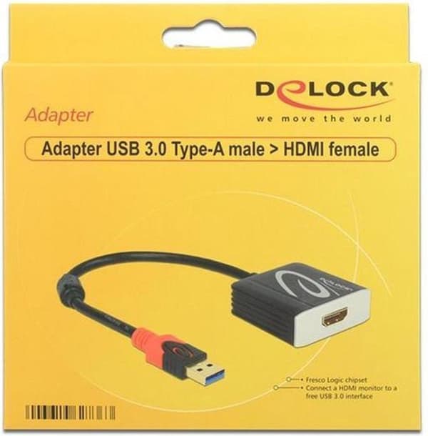DeLOCK 62736 videokabeladapter 0,2 m USB A HDMI Svart