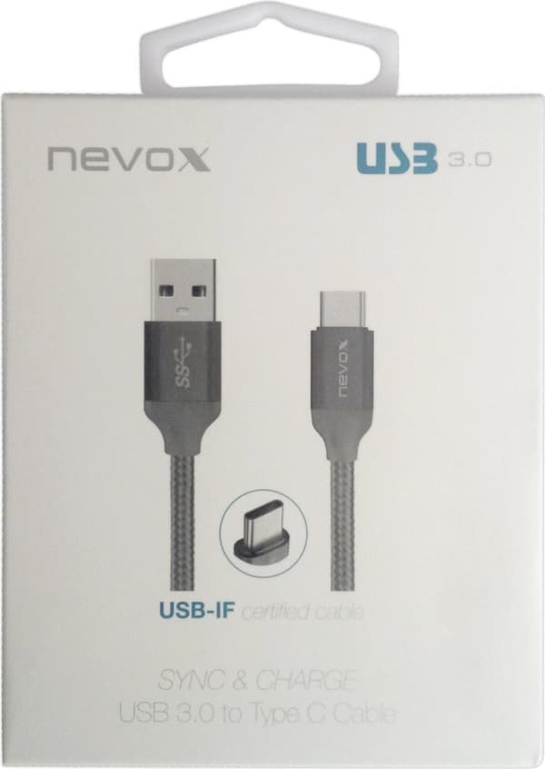 Nevox - USB-kaapeli - USB-C (M) USB Type A (M) - USB 3.1 - 1 m - hopeanharmaa