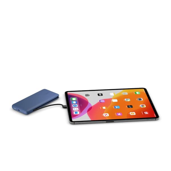 Belkin 10K PD Power Bank med integrerede kabler (USB-C og Lightning) - blå