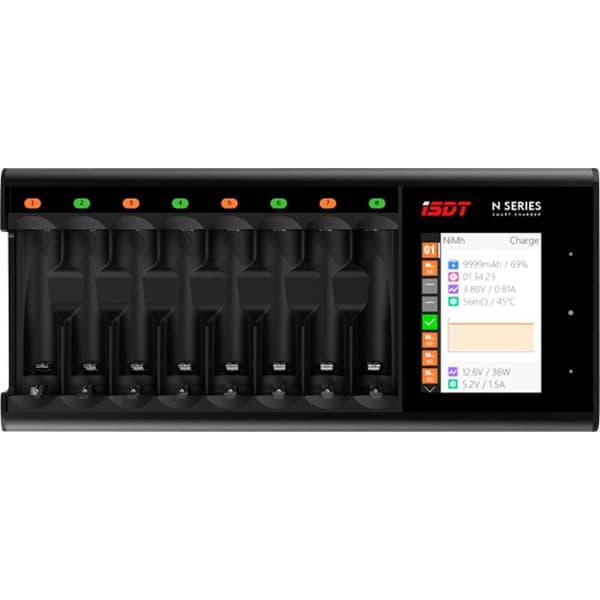 ISDT N8 Batteriladdare NiMH, NiCd, NiZn, LiIon, LiHV, LiFePO AA (R6), AAA (R03), 14500, 10440 Svart