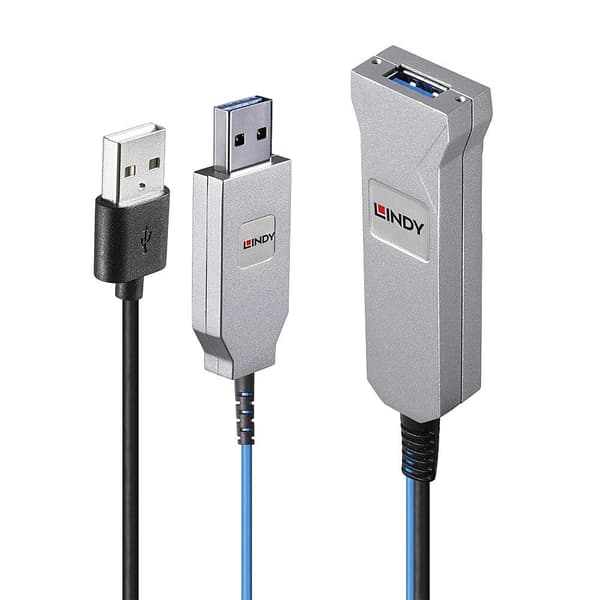 Lindy 100 m:n kuituoptinen USB 3.0 -kaapeli 100 m:n USB 3.0 -laajennus kuituoptiikan kautta (43346)