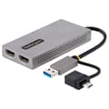 Miniatyrbillede 1 af 9: StarTech.com USB til dobbelt HDMI-adapter, USB A/C til 2x HDMI-skærme (1x 4K 30Hz, 1x 1080p), Integreret USB-A til C-dongle, 4in/11cm kabel, Windows &