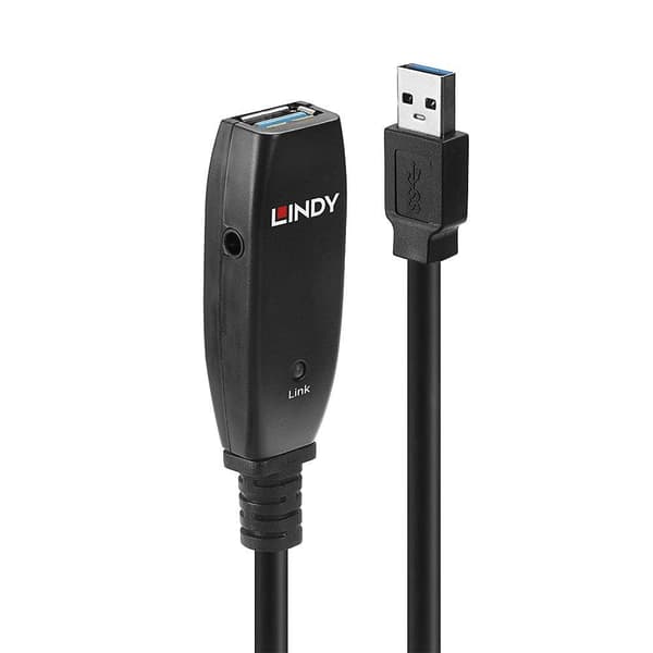 Lindy - USB forlængerkabel - USB Type A (M) til USB Type A (W) - USB 3.1 Gen1 - 15 m - aktiv - sort