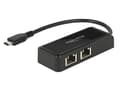 Miniatyrbillede 1 af 3: DeLock Adapter USB-C 3.1 Gen 1 > 2 x Gigabit LAN 10/100/1000 Mb/s - Netværksadapter - USB 3.1 Gen 1 - Gigabit Ethernet x 2 - Sort (63927)