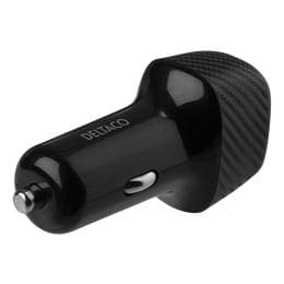 DELTACO 12/24 V USB-billaddare med dubbla USB-portar och snabbladdning, 36 W, svart