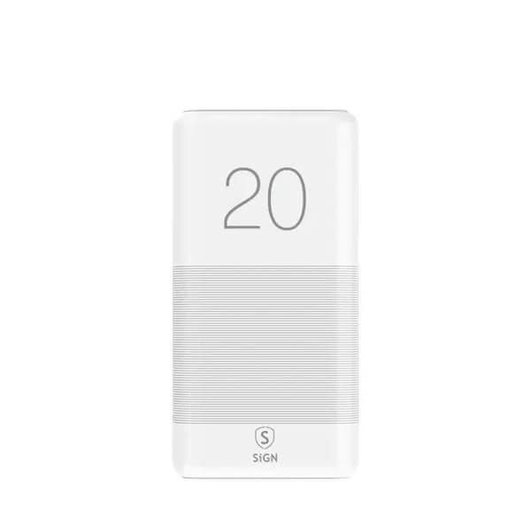 SiGN Extremt Kraftfull Q.C Powerbank 20000mAh, 2.1A - Vit