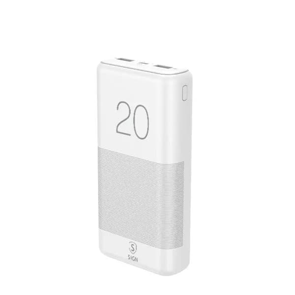 SiGN Extremt Kraftfull Q.C Powerbank 20000mAh, 2.1A - Vit