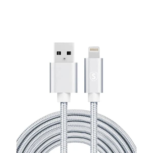 SiGN USB till Lightning Kabel, 2.1A, 3m, Nylon - Silver