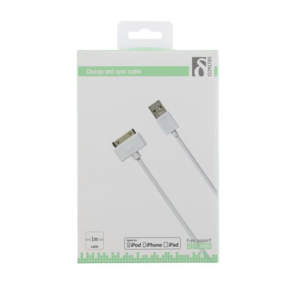 DELTACO USB till Apple 30-Pin, synk-/laddarkabel, 1m, vit
