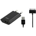 Miniatyrbild 1 av 2: DELTACO Väggladdare 230V till 5V USB med USB till Apple 30-Pin kabel, 1A, 1m - Svart