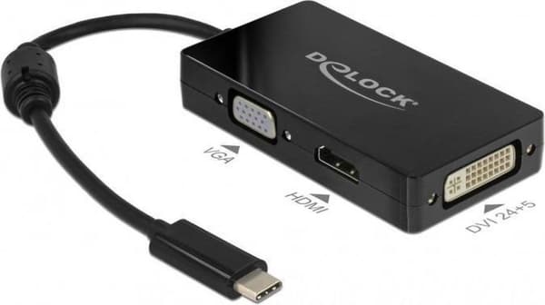 DeLOCK Premium USB-C til HDMI, DVI og VGA adapter med DP Alt Mode / sort - 0,15 meter